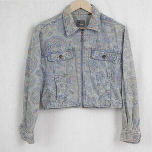Vintage Liz Wear 100% Cotton Paisley Print Jean Jacket